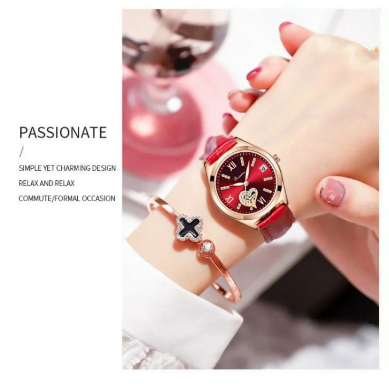 RUIXINE Fashion Woman Watches Waterproof Luminous Date Leather Quartz Wristwatch Elegant Dress Ladies Watch For Woman's Gift