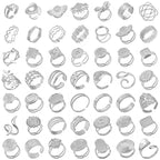 Simple Geometry Fashion Stainless Steel Open Rings For Women Men Accessories Silver Color Heart Sun Round Blank Base DIY Anillos