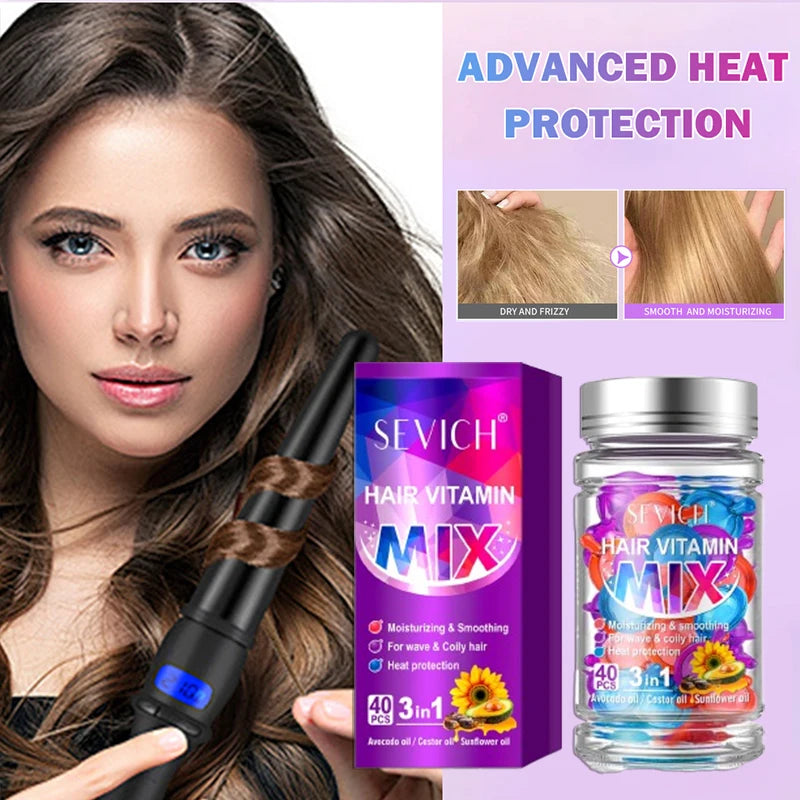 3IN1 Keratin Complex Oil Hair Vitamins Capsule Smooth Silky Hair Mask Repair Thermal Protection Hair Serum Oil Anti Hair Loss