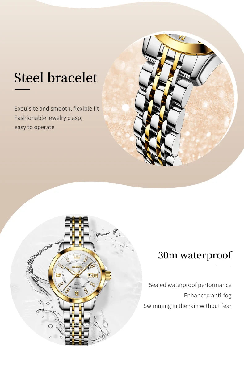 OLEVS 3620 Women Watch Luxury Brand Diamond Quartz Watch Fashion Automatic Calendar Waterproof Women Watch Bracelet Set Reloj