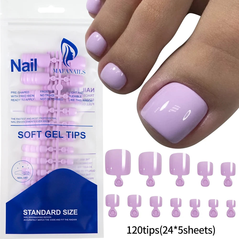 120Pcs-set Summer Short Square Press On Toenails Full-Cover Gradient French Square Acrylic Nail Tips Nude Pink Glossy Toenails