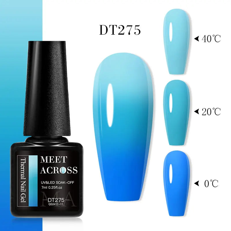 MEET ACROSS 75 Colors Thermal Nail Gel Polish 3 Colors Changing Nail Art Supplies for Manicure DIY Design Long Lasting UV/LED