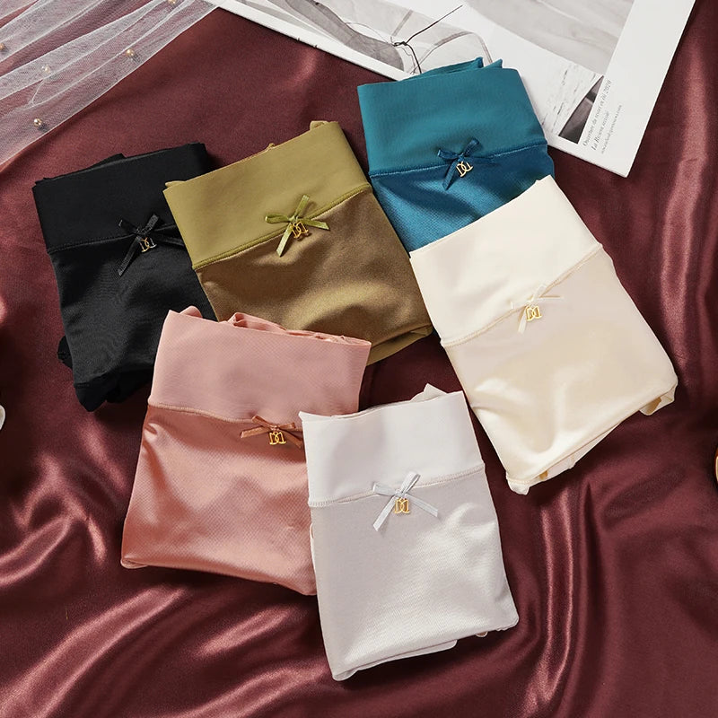 5 PCS High-waist Women's Simple Satin Ice Silk Seamless Underwear Female Breathable High Quality Panties Butt Lift Briefs