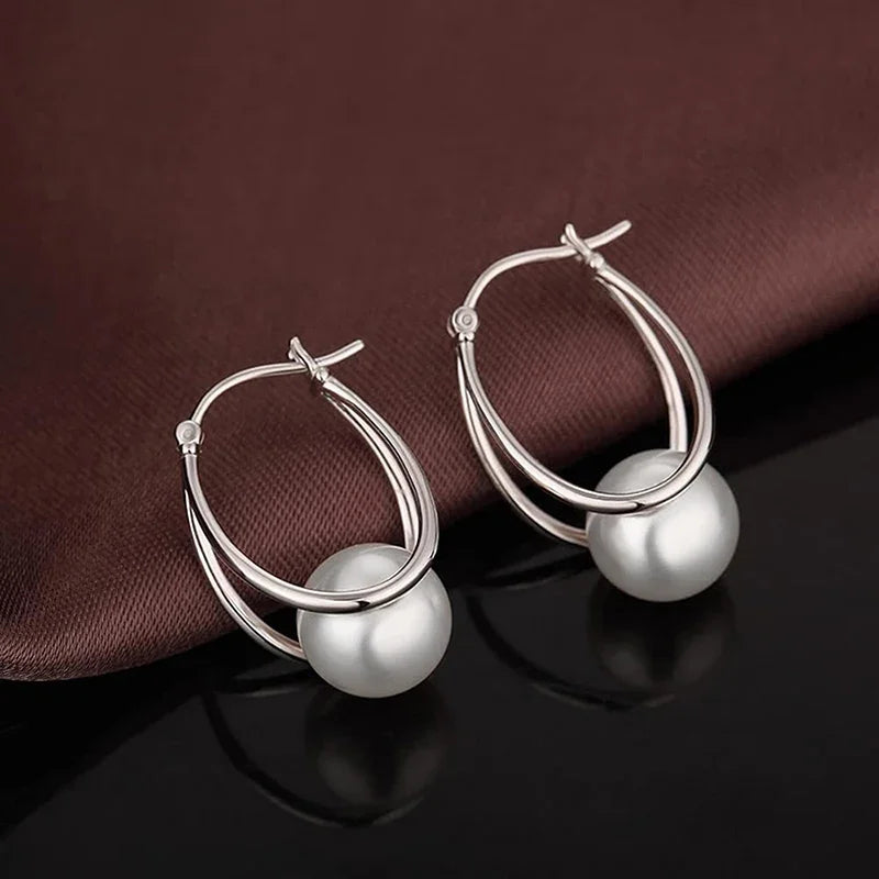 CAOSHI Simple Elegant Hoop Earrings with Simulated Pearl Female Graceful Jewelry for Engagement Daily Party Accessories Gift