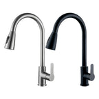 Kitchen Faucet Pull-Out Spray Head 360 Degree Rotation Hot and Cold Water Pull-Out Black and Silver Single Hole Kitchen Faucet