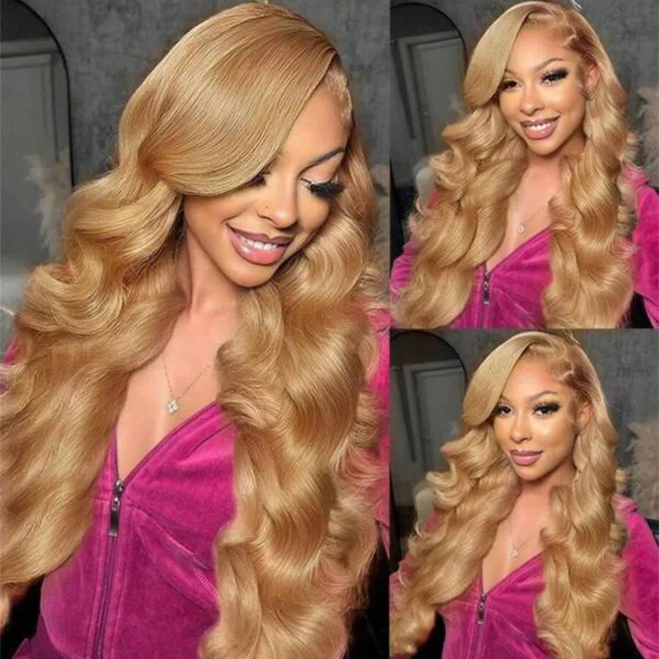 Body Wave 13x6 Honey Blonde Lace Frontal Wig Brazilian #27 Blonde Colored Human Hair Wigs For Women Pre Plucked 13X6 HD Lace Wig