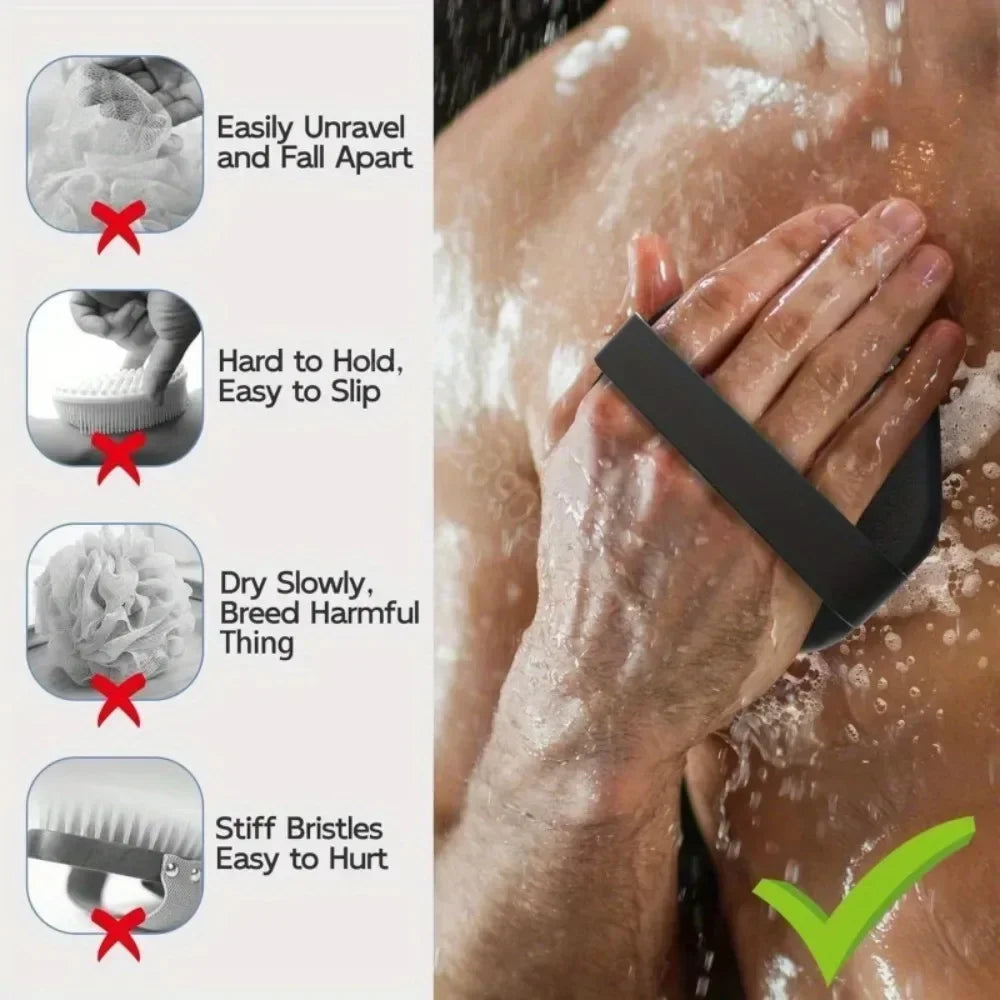 1PCS Bath Soft Silicone Back Brush Bath Shower Sponge Scrubbing Brush with Handle Exfoliating Scrub Skin Massager  Brushes