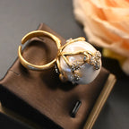 Brass Inlaid Baroque Pearl Flower Bud Stud Ring Set