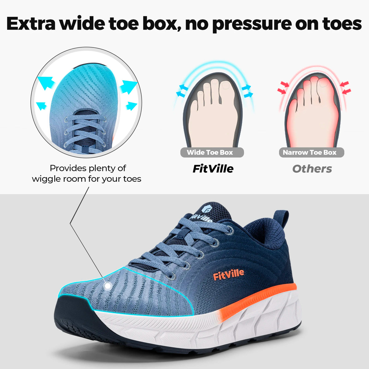 FitVille Men's Running Shoes Comfortable Wide Toe Box Walking Jogging Shoes Cushioning Man Sports Sneakers for Men Lightweight