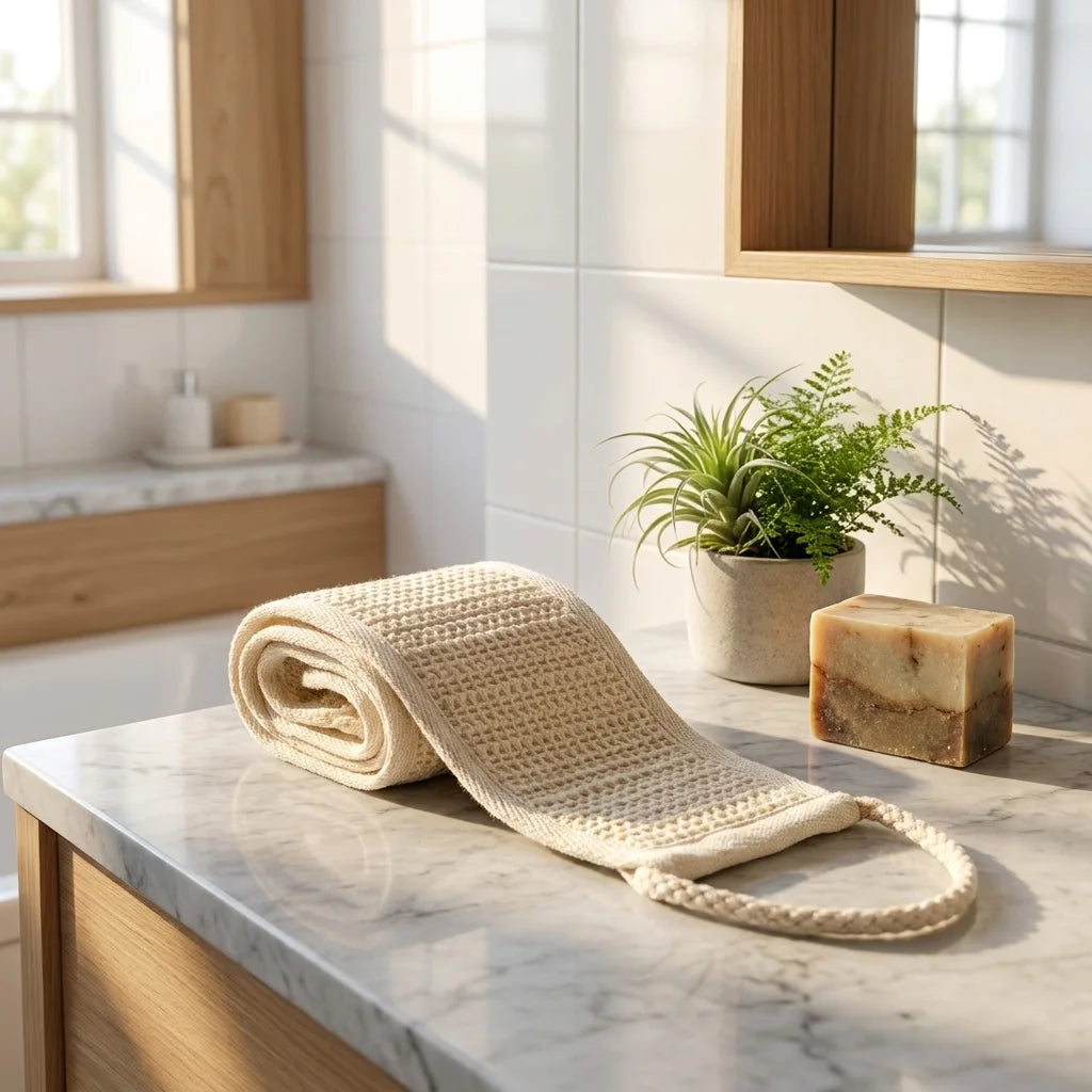 Natural Sisal Long Back Scrubber with Rope, Deep Cleaning Exfoliating Bath Towel Strip, Body Massage Loofah for Shower Spa Home