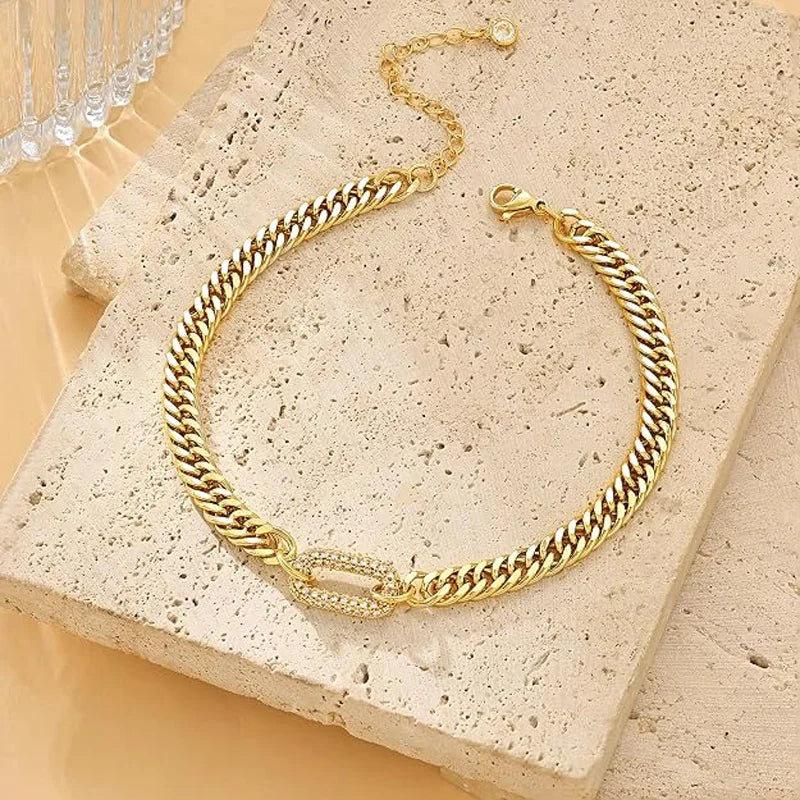 Cuban Link Chain Shiny CZ Anklets Bracelets for Women Waterproof 14K Gold Plated Non Tarnish Adjustable  Ankle Beach Jewelry