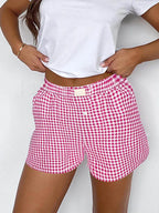 Teen Girls Plaid Shorts Elastic Waistband Pull-On Casual Lounge Summer Outfit Red Blue Color Women's Fashion