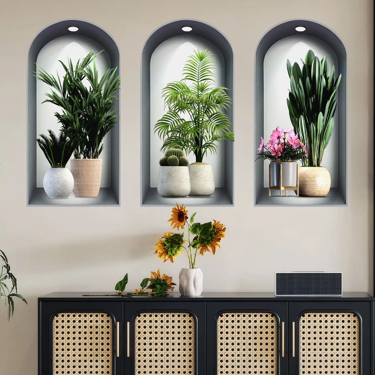18 Styles Simulated Archway Niche Potted Plant Painting Wall Stickers Bedroom Living Room Hall Peel & Stick Art Mural Decals