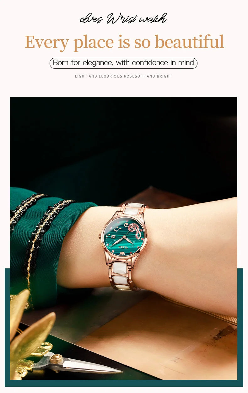 OLEVS 3605 Women's Watches Top Brand Fashion Mechanical Wristwatch Zircon Scale Watch for Ladies Waterproof Chronograph Date