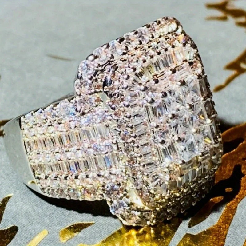 Luxury Silver Color Inlaid White CZ Women's Ring Geometry Daily Wear Party Jewelry
