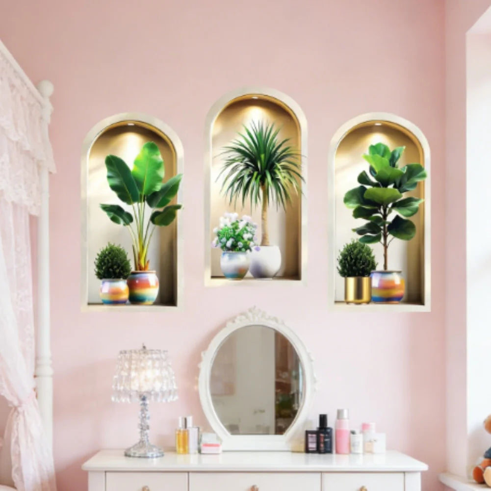 3PCS 3D Plants Wall Stickers, Potted Plant Wall For Room Kitchen Bedroom Office Room Decoration Hogar Hunter Home Decor Items