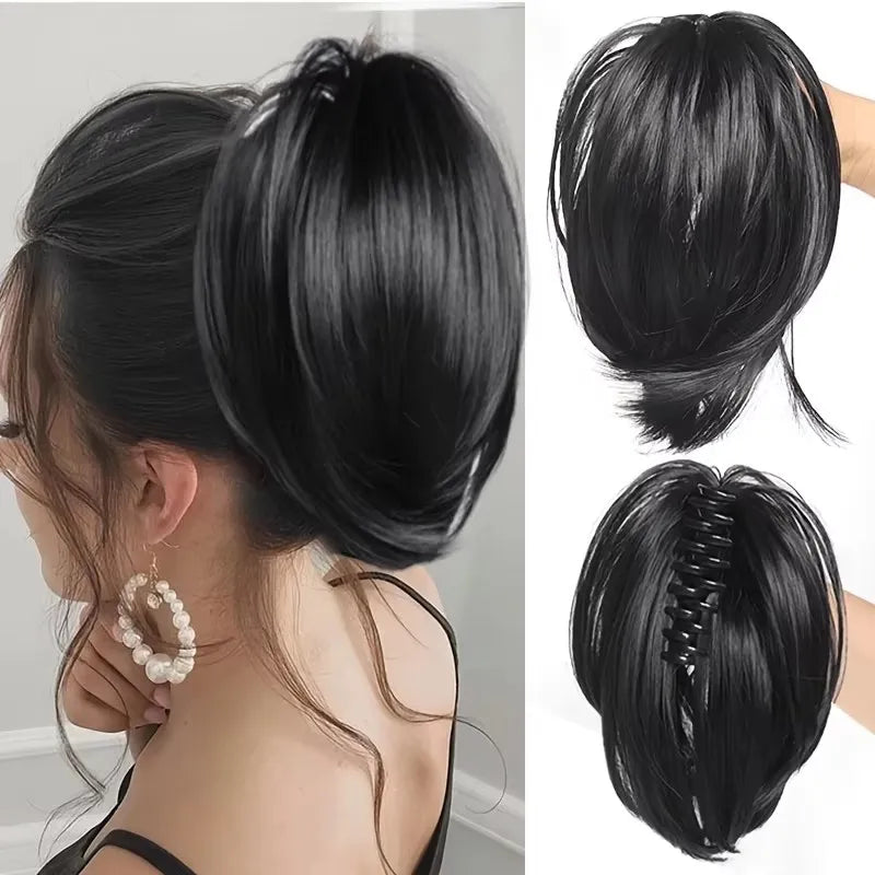 Women's Elegant Claw Messy Bun HairPiece Scrunchies Synthetic Straight Chignon Ponytail Clip-in Hair Extensions