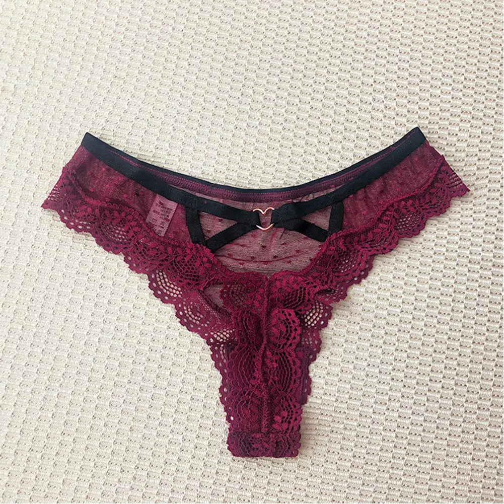 Varsbaby Sexy See Through Lace Thong Underwear for Women Erotic Hollow Out Brief Ultrathin Mesh G-String Panties Lingerie
