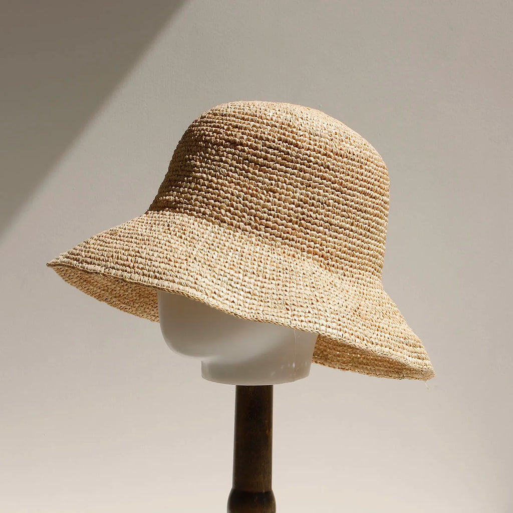 2026 new Raffia Straw Bucket Hat Women Summer Bikini Beach Hat Female Korean Travel Sun Protection Breathable Fisherman Hat