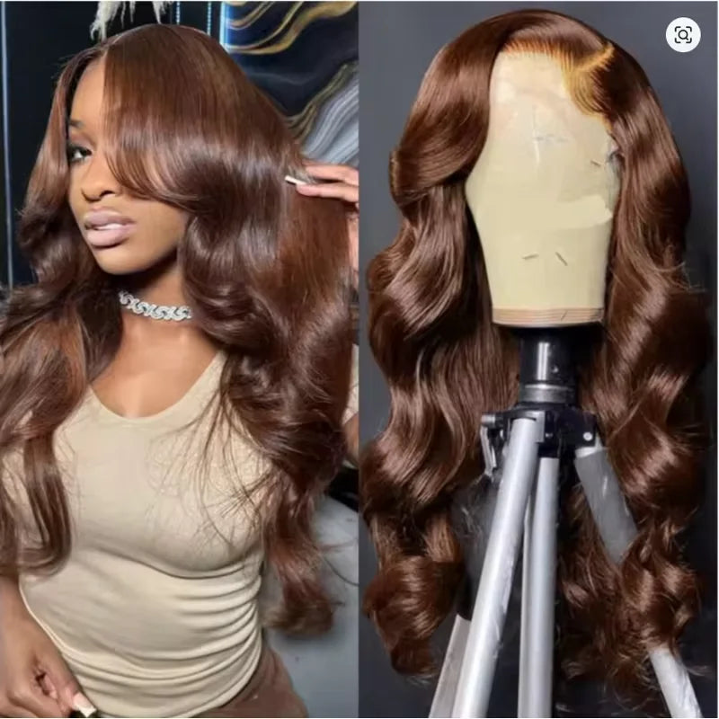Body Wave HD Lace Front Human Hair Wigs 13x4 13x6 Chocolate Brown 200 Density HD Lace Frontal Wig Pre Plucked Wigs long Inches