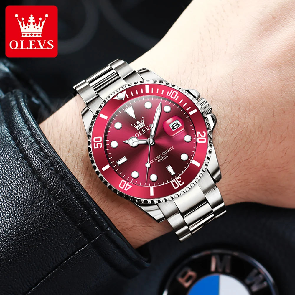 OLEVS Luxury Sport Man Watch Military Waterproof Luminous Date Week Men Watch Stainless Steel Quartz Men's Watches Male Clock