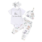 Citgeett Summer Infant Baby Boys Girls Outfits Short Sleeve Animal Print Romper + Pants + Headband + Hat Set Clothes
