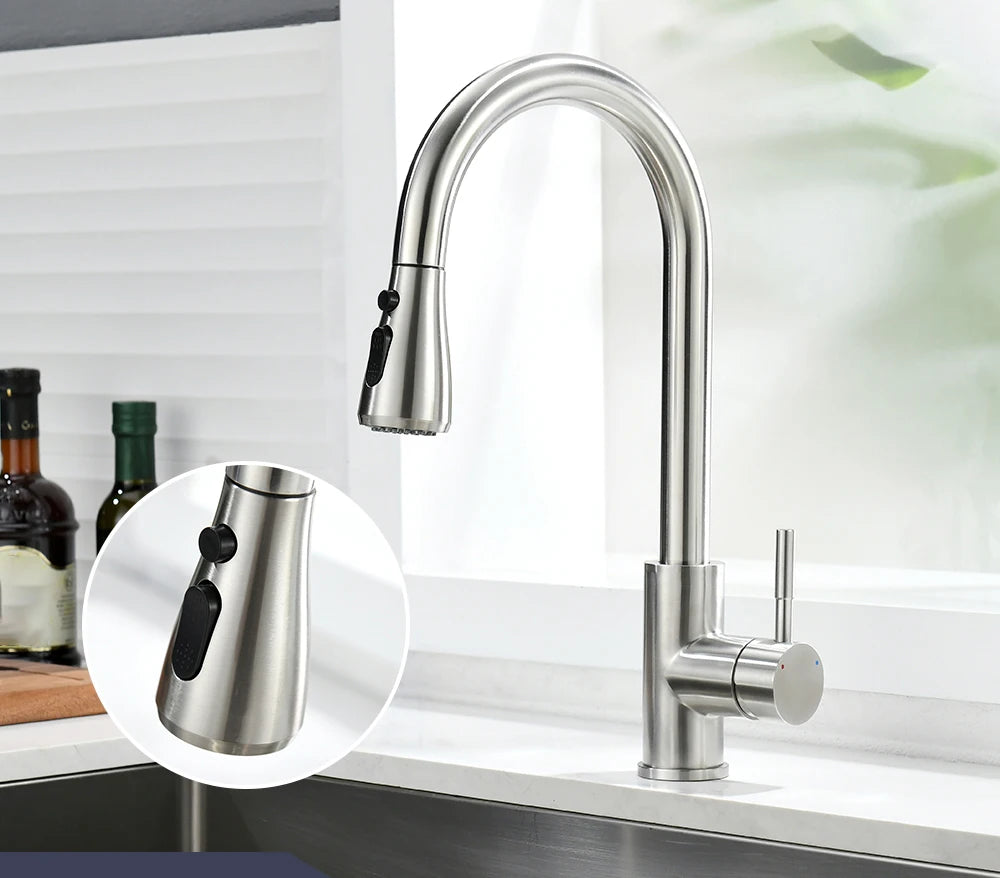 Kitchen Faucet Pull Out Brushed Nickle Stainless Steel Black Kitchen Mixed Tap Kitchen Sink Tap