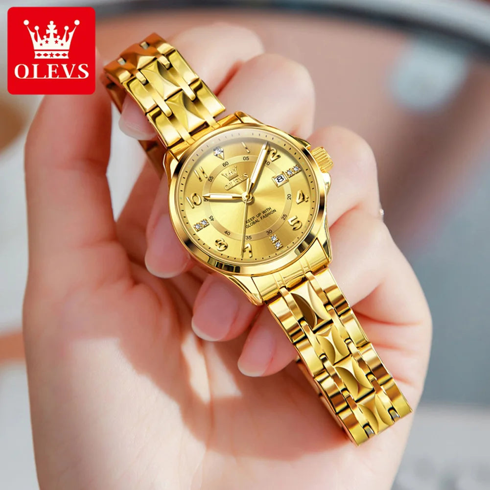 OLEVS 2910 Gold Luxury Brand Women's Watches Waterproof Luminous Wristwatch Date Original Certified Brand Quartz Watch for Lady