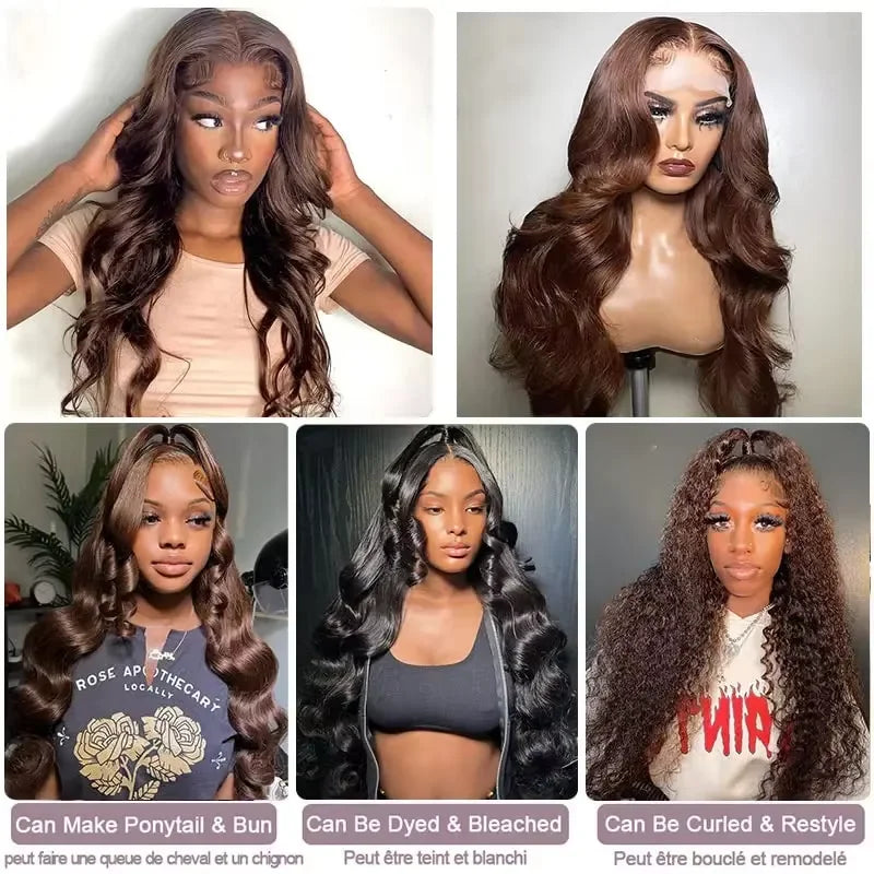 Body Wave HD Lace Front Human Hair Wigs 13x4 13x6 Chocolate Brown 200 Density HD Lace Frontal Wig Pre Plucked Wigs long Inches