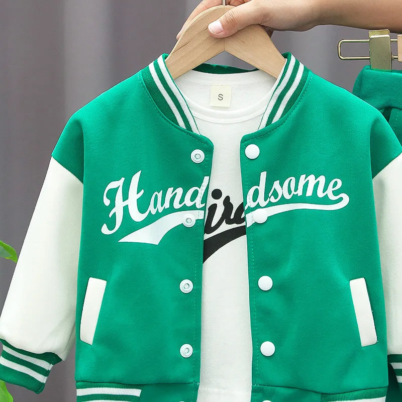 Kids Boys Coat+T-Shirt+Pant 3pcs Set Baseball Girls Spring Autumn Letter Print Sweatshirts Fashion Sports Casual Outfits Clothes