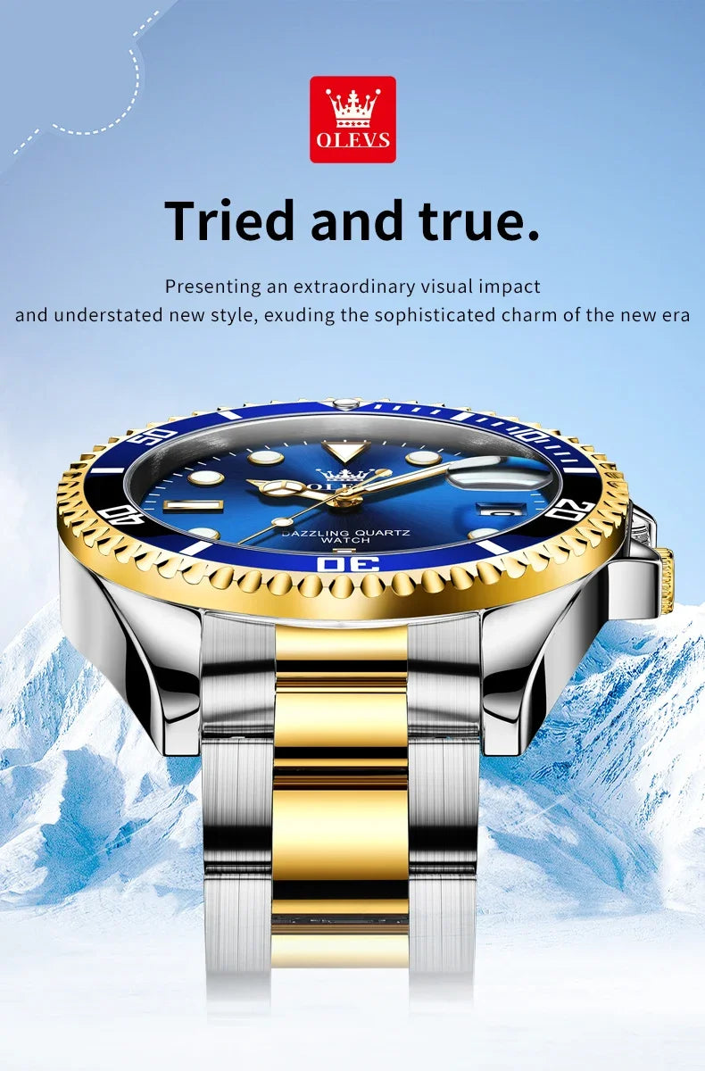 OLEVS 5885 Stainless Steel Calendar Luminous Mens Wristwatch Luxury Stainless Steel Waterproof Quartz Watch for Men Sport Reloj
