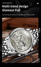 OLEVS 2892 Men Watch Original Quartz Watch Luxury Waterproof Luminous Calendar Moon Phase Chronograph Business Sports Men Watch