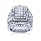 2pcs/set Luxury Exaggerated Ladies Sparkling Square Zirconia Ring Set for Bridal Wedding Valentine's Day Gift Eternity Jewellery