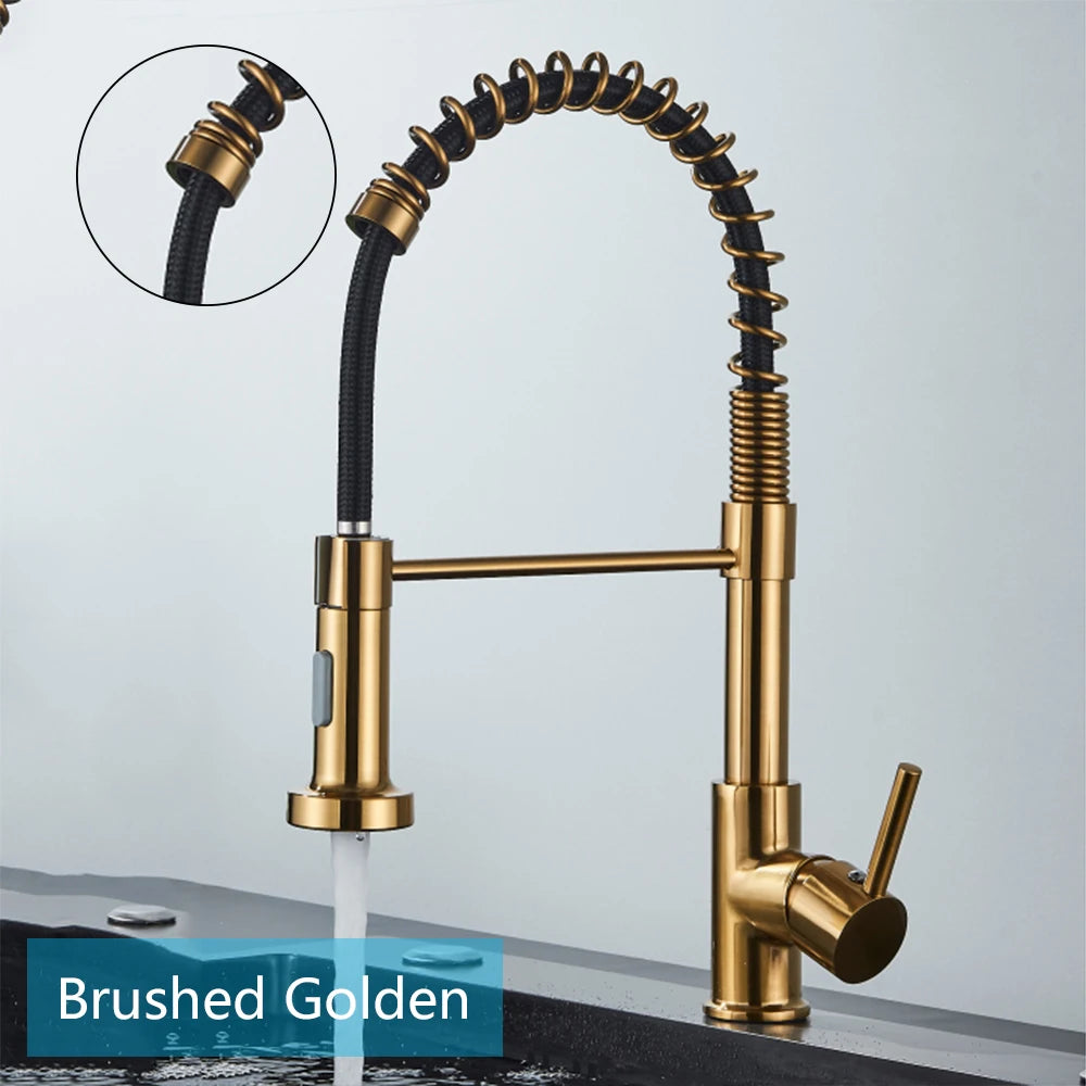 Brushed Nickel/Black Kitchen Faucet Single Handle High Arc Pull down Spray Sink Faucet with Lever Handle in Stainless Steelk