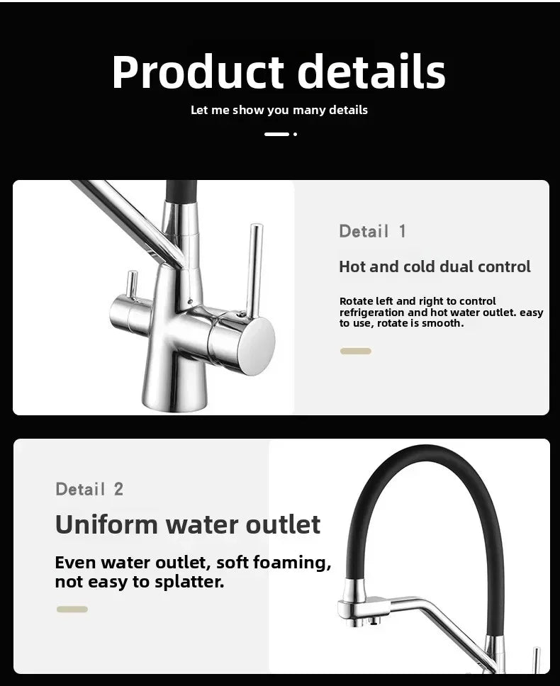 360 Rotate 3-in-1 Kitchen Sink Faucet Water Filter Tap Purification Mixer for Hot Cold and Purified Drinking Water