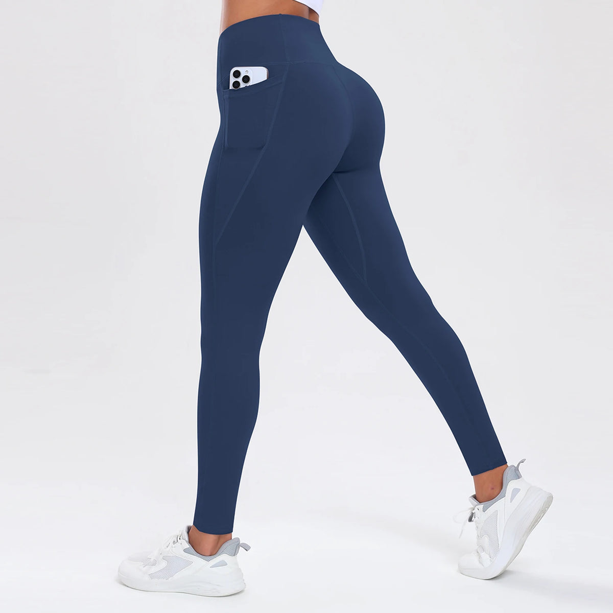  Women Leggings With Pockets Solid Color High Waist Butt Lifting Workout Tights Slim Elastic Pants Casual SportWear