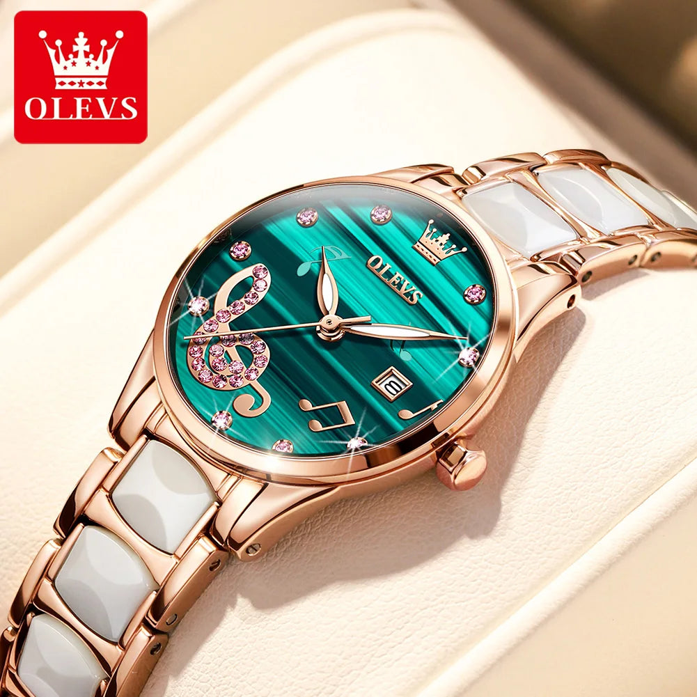 OLEVS 3605 Women's Watches Top Brand Fashion Mechanical Wristwatch Zircon Scale Watch for Ladies Waterproof Chronograph Date