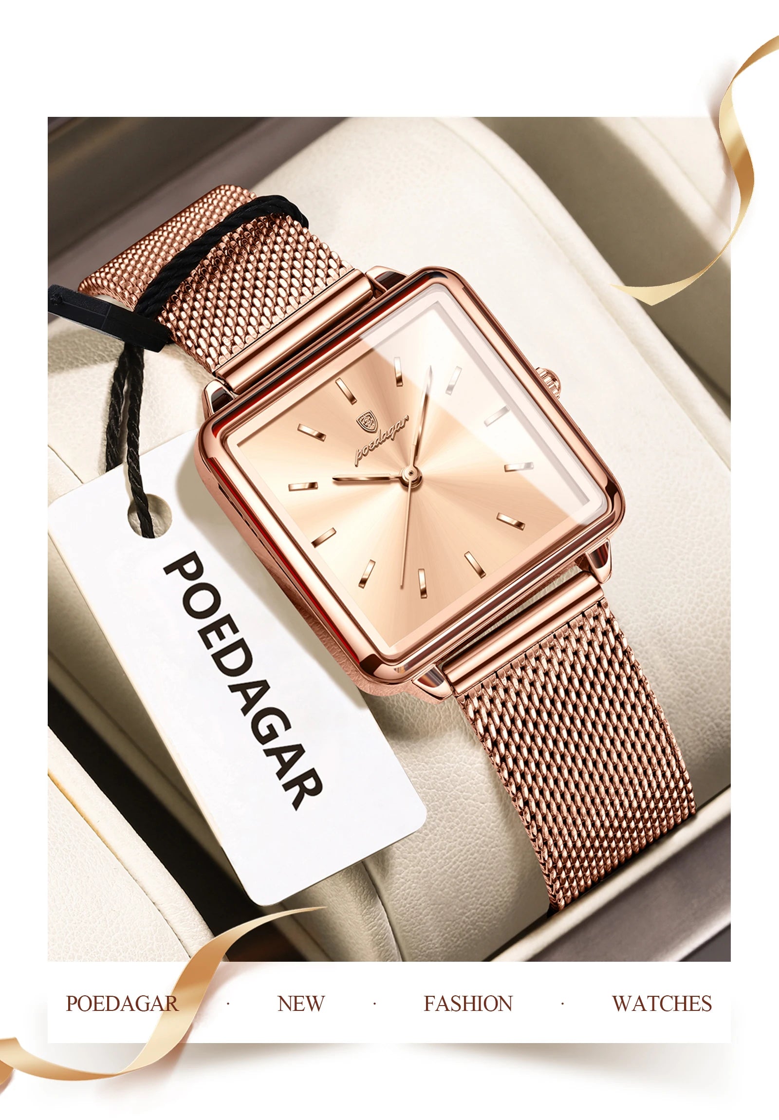 POEDAGAR Square Fashion Ladies Watch Waterproof Stainless Steel Mesh Watch For Woman Elegant Women's Quartz Watches Female Reloj