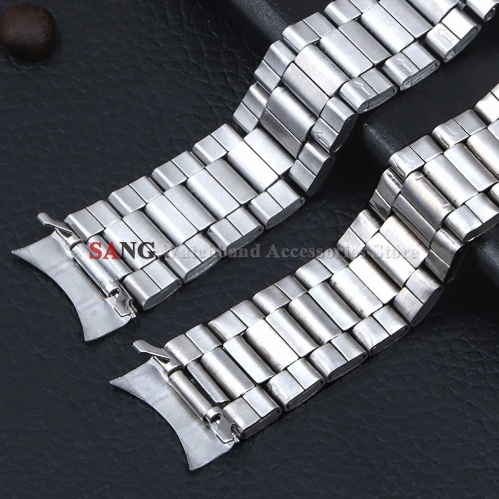 Curved End Watchband Men Women Metal Bracelets 20mm 22mm Stainless Steel Sport Strap Universal Replacement Wristband Accessories