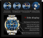 OLEVS 2858 Men's Watches Stainless Steel Waterproof Anti-Scratch Moon Phase Luminous Chronograph Luxury Quartz Men's Wristwatch