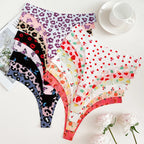 FINETOO 6Pcs Ultra-thin Soft Underwear Women's Graphic Print Panties Seamless Stretch Thongs Female Leopard Lingerie G Strings