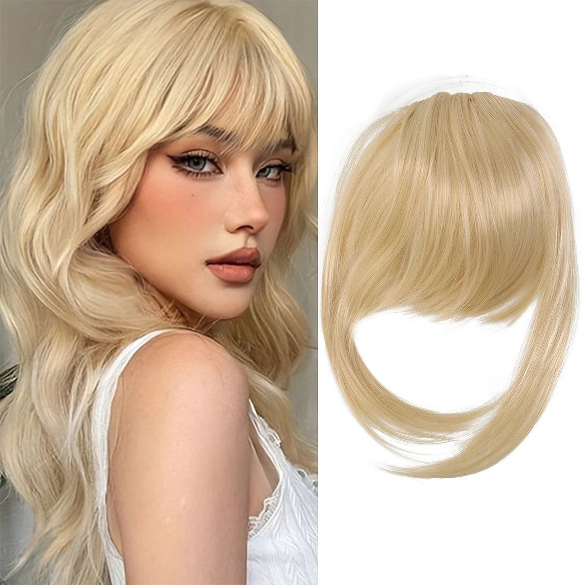 Synthetic high-level comic bangs wig women's forehead clip bangs heat-resistant natural black for daily use