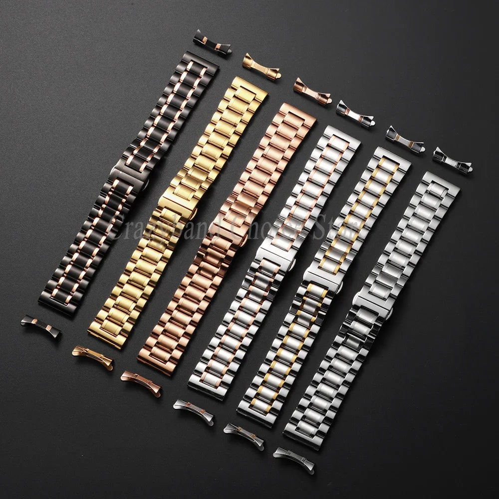 20mm22mm Arc Stainless Steel Watch Band 12/14/16mm 18mm 21mm 24mm Curved Universal Women Men Strap Silver Black Butterfly Buckle