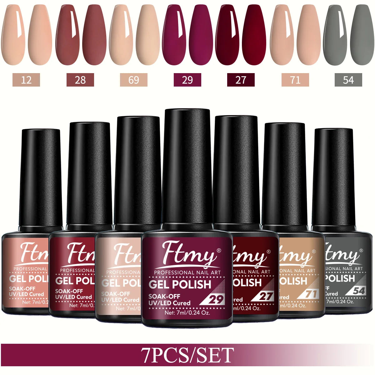 7pcs 7ml Gel Nail Polish Set Popular Color Gel Polish Soak Off UV LED Semi-Permanent Nail Gel Polish Manicure Varnish DIY Starte