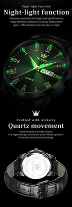 OLEVS 5892 Watches for Men Leather Strap Dual Calendar Roman Scale Simple Elegant Luxury Original Quartz Men's Watches