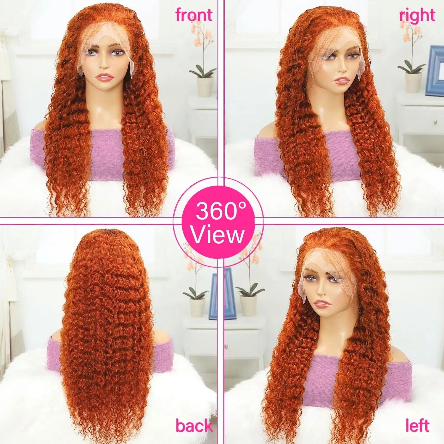 Orange Ginger Lace Front Wig Human Hair 13x6 Deep Wave Lace Front Wigs 40 Inch Water Wave Human Hair Wig Pre Plucked Curly Wigs