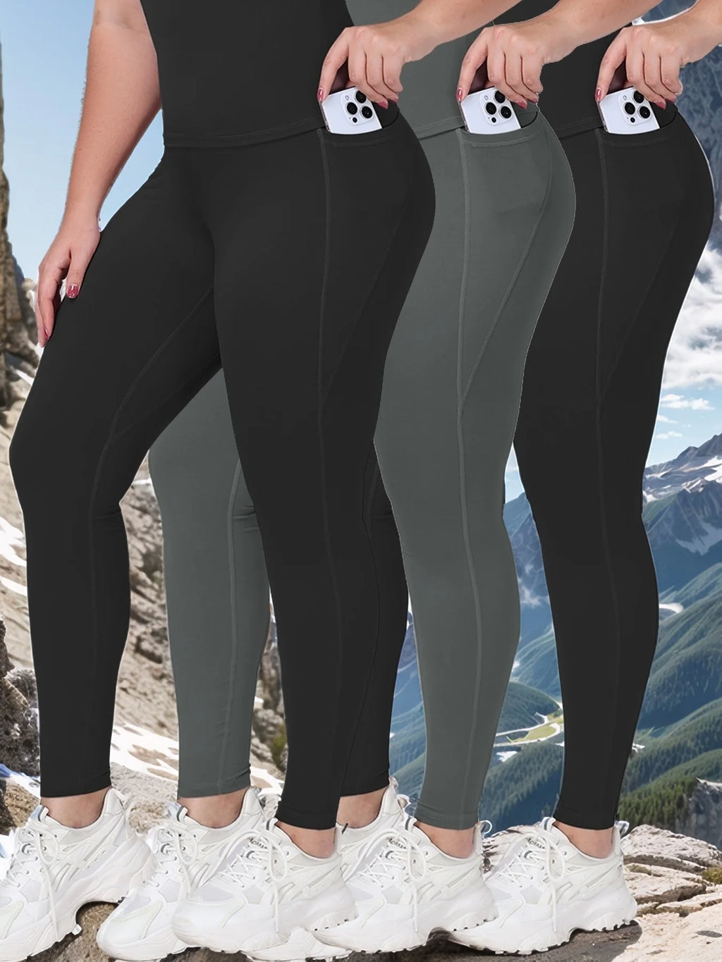  Women Leggings With Pockets Solid Color High Waist Butt Lifting Workout Tights Slim Elastic Pants Casual SportWear