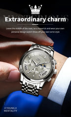 OLEVS 2892 Men Watch Original Quartz Watch Luxury Waterproof Luminous Calendar Moon Phase Chronograph Business Sports Men Watch