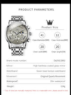 OLEVS 2892 Men Watch Original Quartz Watch Luxury Waterproof Luminous Calendar Moon Phase Chronograph Business Sports Men Watch