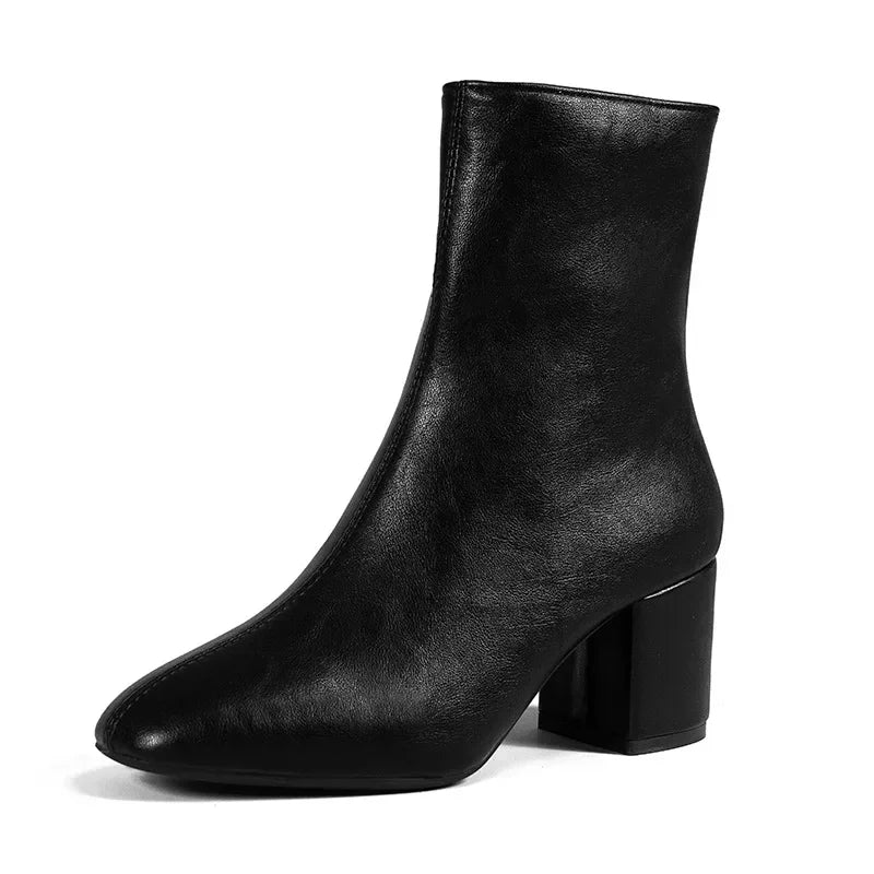 White Ankle Boots for Women 2024 Side Zipper Stretch Middle Heel Large Size Short Boot Fashion Pointed Shoes Botas De Mujer